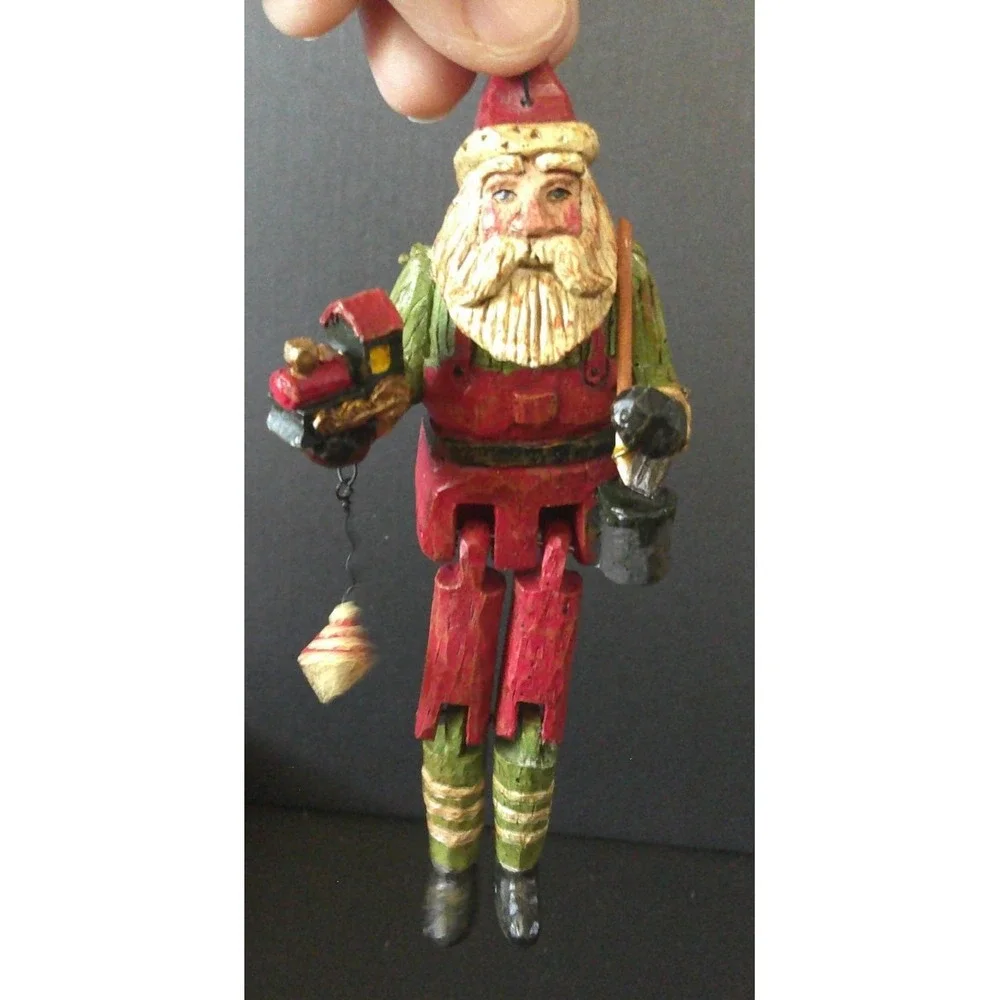 Santa Articulated Dangling Legs Painting Train Christmas Holiday‎ Ornament Resin